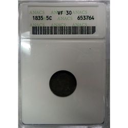 1835 HALF DIME ANACS VF-XF30