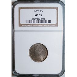 1907 LIBERTY NICKEL NGC MS-65 NICE GEM COIN
