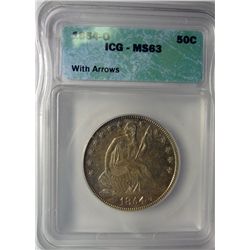 1854-O SEATED HALF DOLLAR ICG MS63 NICE! BARGAIN!