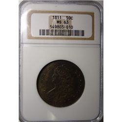 1811 BUST HALF DOLLAR NGC MS63 SUPER!