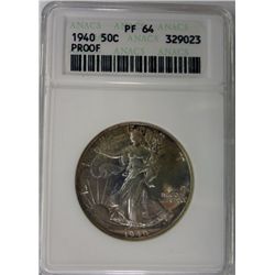 1940 WALKING LIBERTY HALF DOLLAR ANACS PROOF 64 LOOKS MUCH BETTER THAN 64