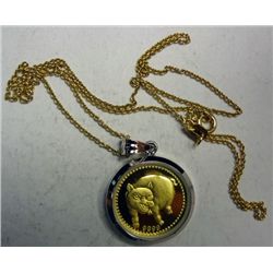 BEAUTIFUL NECKLACE CHINA 1/10 OZ .999 GOLD IN .925 STERLING CHAIN