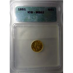 1851 $1.00 GOLD LIBERTY ICG MS62, NICE