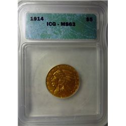 1914 $5.00 GOLD INDIAN ICG MS63 VERY NICE