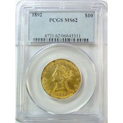 1892 $10 GOLD LIBERTY PCGS MS-62