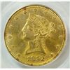 Image 2 : 1892 $10 GOLD LIBERTY PCGS MS-62