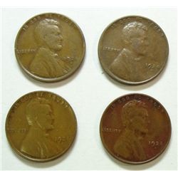 4 1924D Lincoln pennys  nice VF solid wheat lines