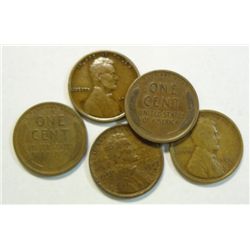 5 1909S Lincoln pennys fine or better
