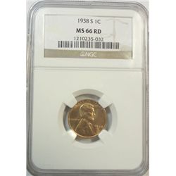1938S Lincoln penny  NGC66RED