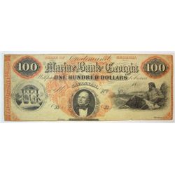Marine Bank of Georgia. $100 Unused  Savannah  uniface  VF