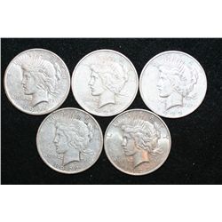1922 (2), 1922-D (2) & 1927-D Peace $1, Lot of 5