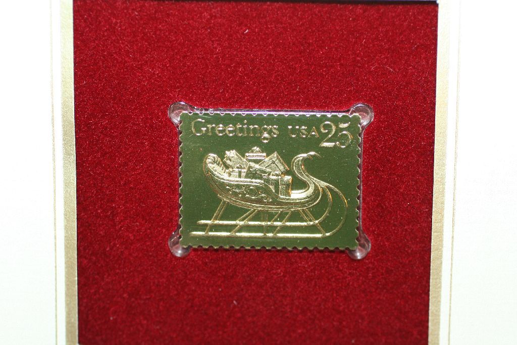 1989 First Day Issue 22K Gold Replica Stamp W/Postal Stamps; Christmas
