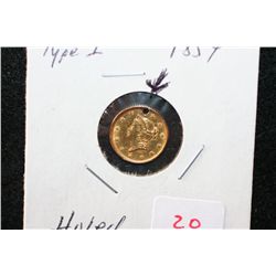 1854 Liberty $1 Gold Coin, Type I, Holed
