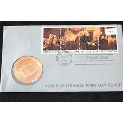 1976 American Revolution Bicentennial First Day Cover Thomas Jefferson Commerative Medallion W/Posta