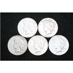 1922-D, 1923, 1923-D, 1923-S & 1924 Peace $1, Lot of 5