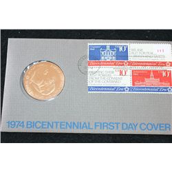 1974 American Revolution Bicentennial First Day Cover John Adams Commerative Medal W/Postal Stamps
