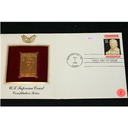 1990 First Day Issue 22K Gold Replica Stamp W/Postal Stamp; U.S. Supreme Court Constituion Series