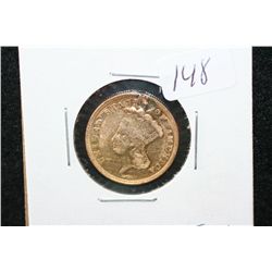 1854 Indian Princess $3 Gold Coin, Repaired, Removed from Jewelry