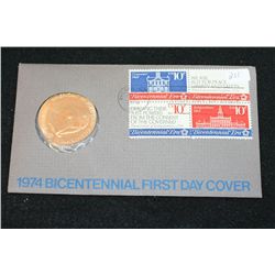1974 American Revolution Bicentennial First Day Cover John Adams Commerative Medal W/Postal Stamps