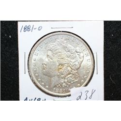 1881-O Silver Morgan $1, AU/BU