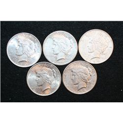 1922, 1922-S, 1923, 1923-S & 1924 Peace $1, Lot of 5