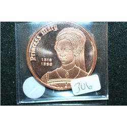Princess Mary Copper Round; .999 Fine Copper 1 Oz.