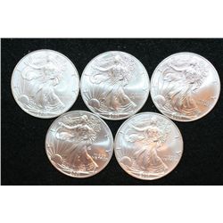 2001 Silver Eagle $1, Lot of 5