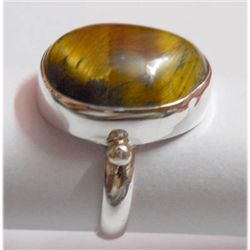 Natural 27.20 ctw Tiger Eye Oval Ring 925 Sterling