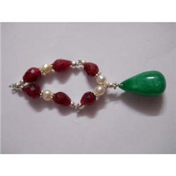 65.0 ctw Ruby Pearl and Emerald Bracelet .925 Sterling