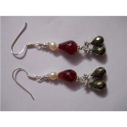 40.0 ctw Ruby and Pearl Earring .925 Sterling Silver