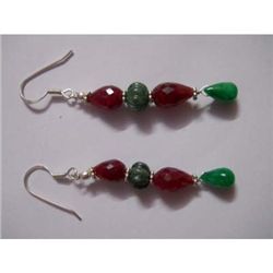 40.0 ctw Emerald and Ruby Earring .925 Sterling Silver