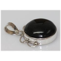 Natural 29.97 ct Black Onex Round Pendant .925 Sterling