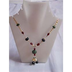 160.0 ctw Emerald Ruby and Pearl Necklace .925 Sterling