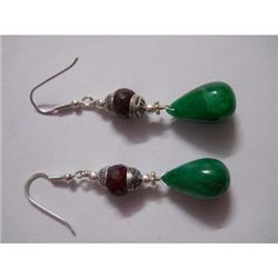 50.0 ctw Emerald and Ruby Earring .925 Sterling Silver