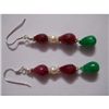 Image 1 : 40.0 ctw Emerald and Pearl Earring .925 Sterling Silver