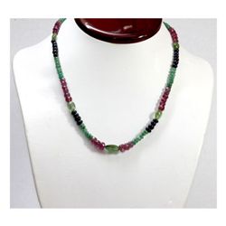 Natural 120.85 ctw Emerald Ruby Sapphire Bead Necklace