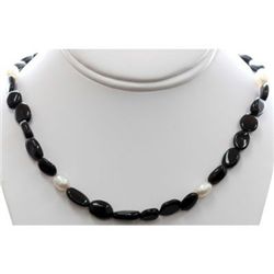 Natural Black Tourmaline and Pearl Beads Necklace