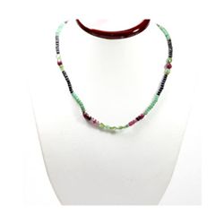Natural 83.79 ctw Emerald Ruby Sapphire Bead Necklace