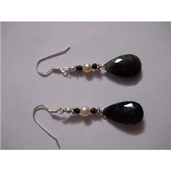 25.0 ctw Saphire and Pearl Earring .925 Sterling Silver