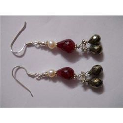 40.0 ctw Ruby and Pearl Earring .925 Sterling Silver