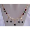 Image 1 : 189ct Ruby Saphire Emerald Pearl .925 Sterling Necklace
