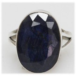 Natural 26.16 Ctw Sapphire Oval Ring .925 Sterling