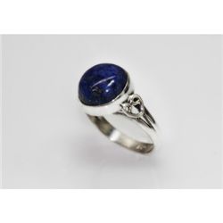 NATURAL 4.35 GRAMS LAPIS ROUND RING .925 STERLING SILVE