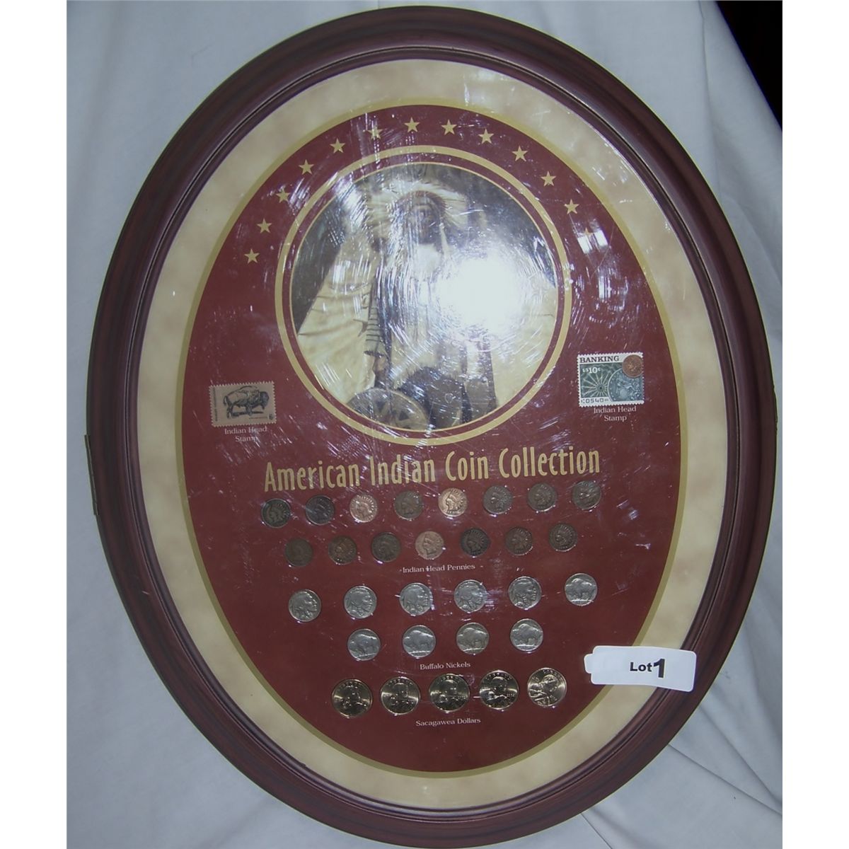 Framed American Indian Coin & Stamp Collection