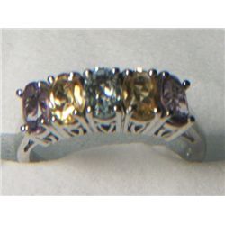 AMETHYST, CITRINE, AUQUAMARINE PLATNIUM OVERLAY RING SIZE 8