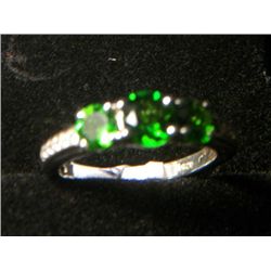 RUSSIAN CHROME DIOPSIDE WHITE ZIRCON PLATNIUM OVERLAY SILVER