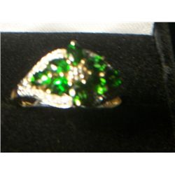 RUSSIAN CHROME DIOPSIDE DIAMOND RING 14k YELLOW GOLD  OVERLAY SILVER
