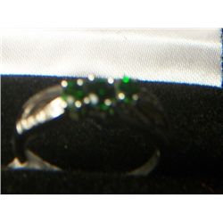 RUSSIAN CHROME DIOPSIDE DIAMOND 3 STONE RING