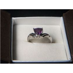 AMETHYST PLATNIUM OVERLAY SILVER RING SIZE 8