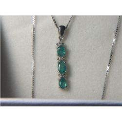 ZAMBIAN EMERALD DIAMOND STICK PLATNIUM OVERLAY SILVER PENDANT